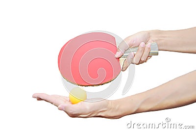 Two hand holding table tennis bat and ball Stock Photo