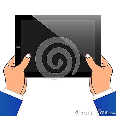 Two Hand Holding A Tablet PC. Vector Illustration Vector Illustration