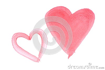 Two hand painted red watercolor hearts Stock Photo