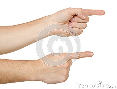 Two hand pointing, touching or pressing Stock Photo