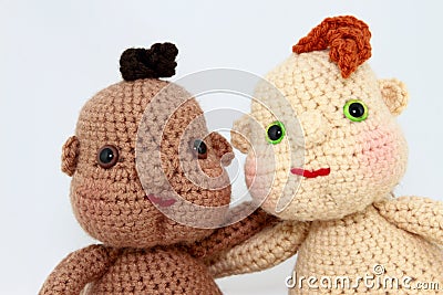 Two Handcrafted Baby Dolls Close-Up Stock Photo
