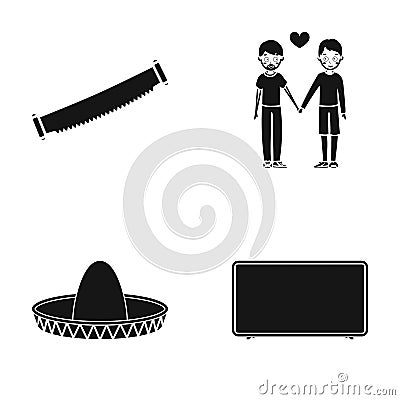 Two-handed saw, gay and other web icon in black style. sombrero, plasma TV icons in set collection. Vector Illustration