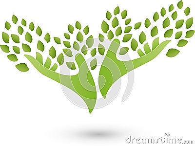 Two hands as a tree, plants, naturopath and wellness logo Stock Photo