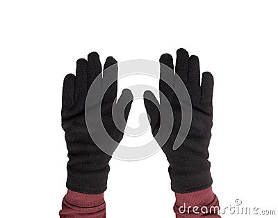 two hands with black gloves worn Stock Photo