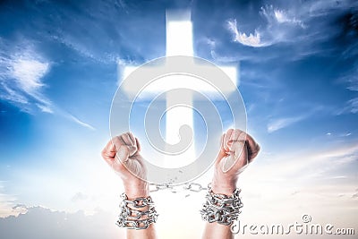Two hands in chains Stock Photo