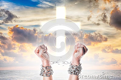 Two hands in chains Stock Photo