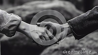 Two hands firmly grasp each other in a warm handshake, Stock Photo