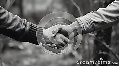 Two hands firmly grasp each other in a warm handshake, Stock Photo