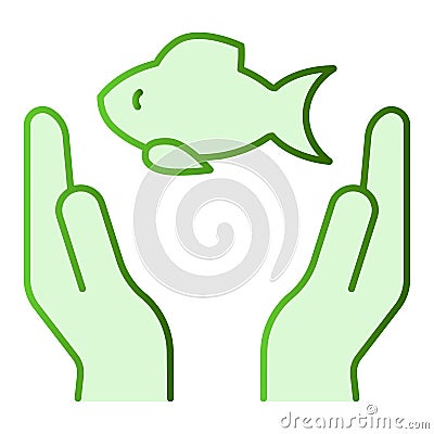 Two hands and fish flat icon. Fish and arms green icons in trendy flat style. Fish in hands gradient style design Vector Illustration