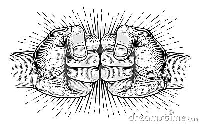 Two Hands Fist Bump Punch Woodcut Fists Vector Illustration