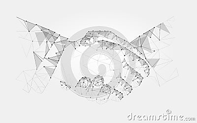 Two hands handshake polygonal low poly contract agreement monochrome on a light background. vector Vector Illustration
