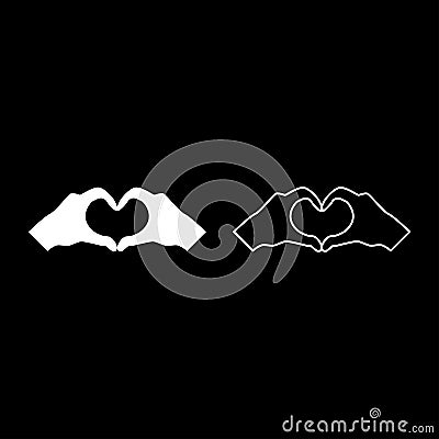 Two hands have shape heart Hands making heart symbol silhouette icon set white color illustration flat style simple image Vector Illustration