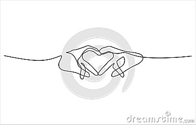 two hands and heart shape sign in continuous line drawing minimalism Vector Illustration