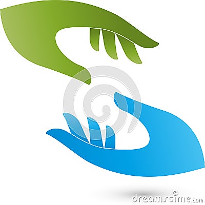 Two hands, helper and medicine logo Stock Photo