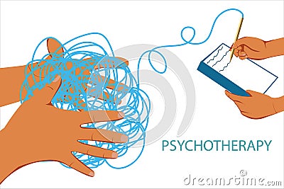 Two Hands Hold the Tangled Ball of Depressive Thoughts Prolonged Sadness Chronic Relationship Gender Mental Problems Vector Illustration