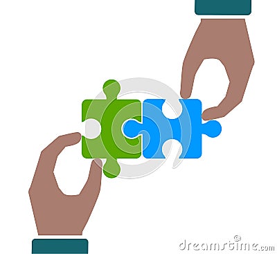 Two hands holding puzzle, concept for teamwork building a success together - vector Vector Illustration