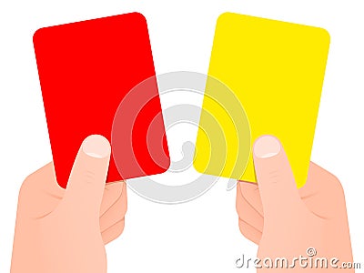 Two hands holding red and yellow card Vector Illustration