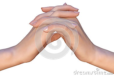 Two hands with interlaced fingers Stock Photo