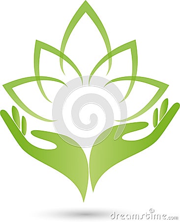 Two hands, leaves, naturopath logo Stock Photo