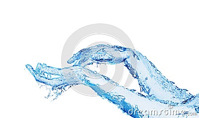 Two hands made of water touching on white Stock Photo