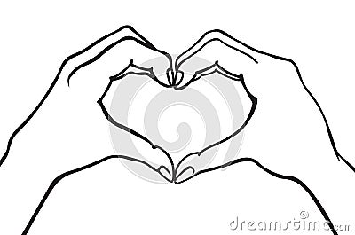 Two hands making heart sign. Love, romantic relationship concept. Isolated vector illustration line style. Vector Illustration