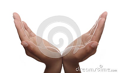 Two hands open in prayer Stock Photo