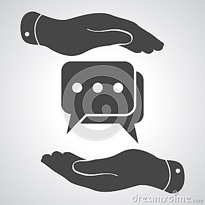 Two hands protecting flat chat icon Vector Illustration