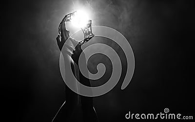 Two hands reach Diamond Crown as Miss Beauty Queen Pageant Contest Stock Photo