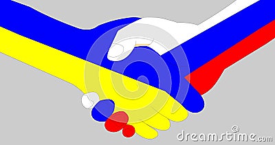 Two hands with russia and ukrainian flags shaking symbolizing partnership Editorial Stock Photo