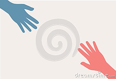 Two hands silhouette reaching towards each other. Vector Illustration Vector Illustration