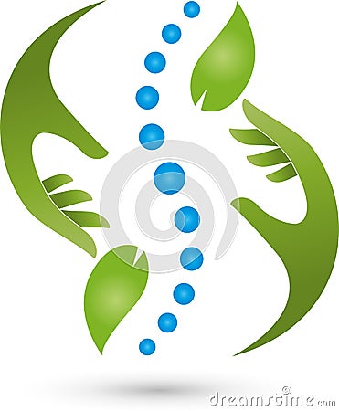 Two hands and spine, naturopath and physiotherapy logo Stock Photo