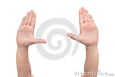 Two hands symbol that means stop on white background Stock Photo