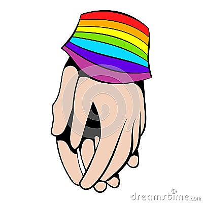 Two hands tied rainbow ribbon icon, icon cartoon Vector Illustration