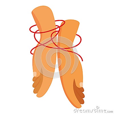 Two hands tied together with red string showing concept of connection Vector Illustration