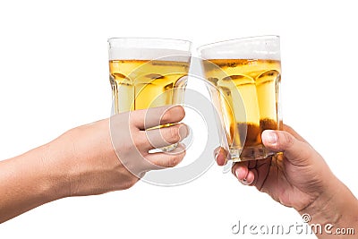 Two hands toasting refreshing cold beer Stock Photo