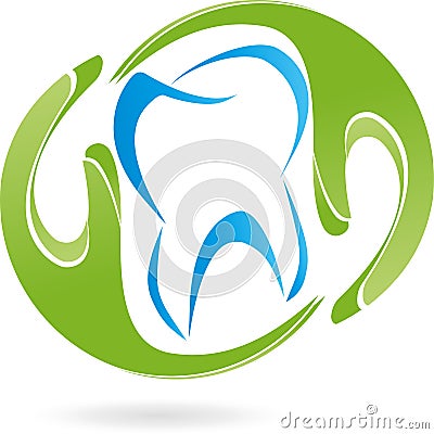 Two hands, tooth, dentist, logo Stock Photo