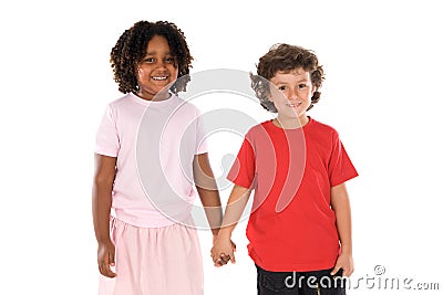 Two handsome children of different races Stock Photo