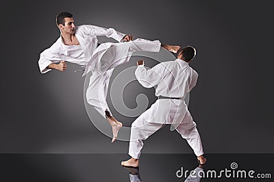 Two handsome young male karate fighting Stock Photo