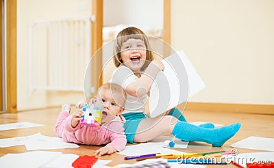Two happy children in home Stock Photo