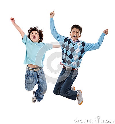 Two happy children jumping Stock Photo