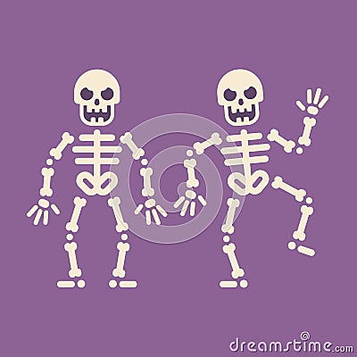 Two happy dancing skeletons. Trick or treat Vector Illustration