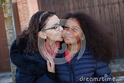 Two happy girls friends lauging Stock Photo