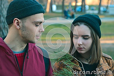 Two happy homeless man and woman Stock Photo