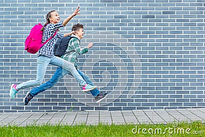 Teen boy and girl back to school Stock Photo