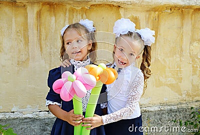 Two happy schoolgirls Stock Photo