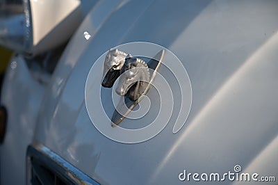 Two-headed horse figurine of an old white Citroen 2CV car Editorial Stock Photo