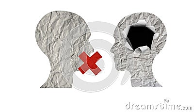 Two heads made of paper with language symbols Stock Photo