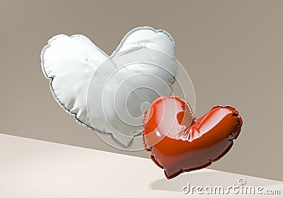 Two heart-shaped balloons. Love and happiness concept. 3d rendering Cartoon Illustration