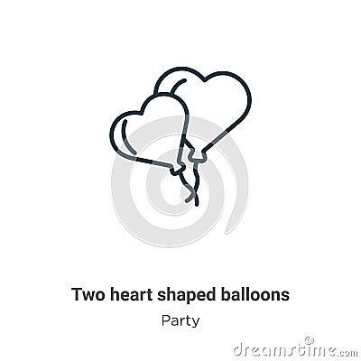 Two heart shaped balloons outline vector icon. Thin line black two heart shaped balloons icon, flat vector simple element Vector Illustration