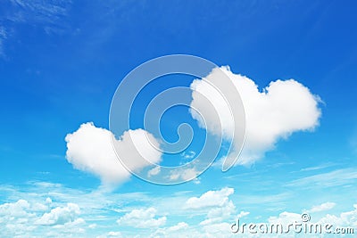 two heart shaped clouds on blue sky Stock Photo